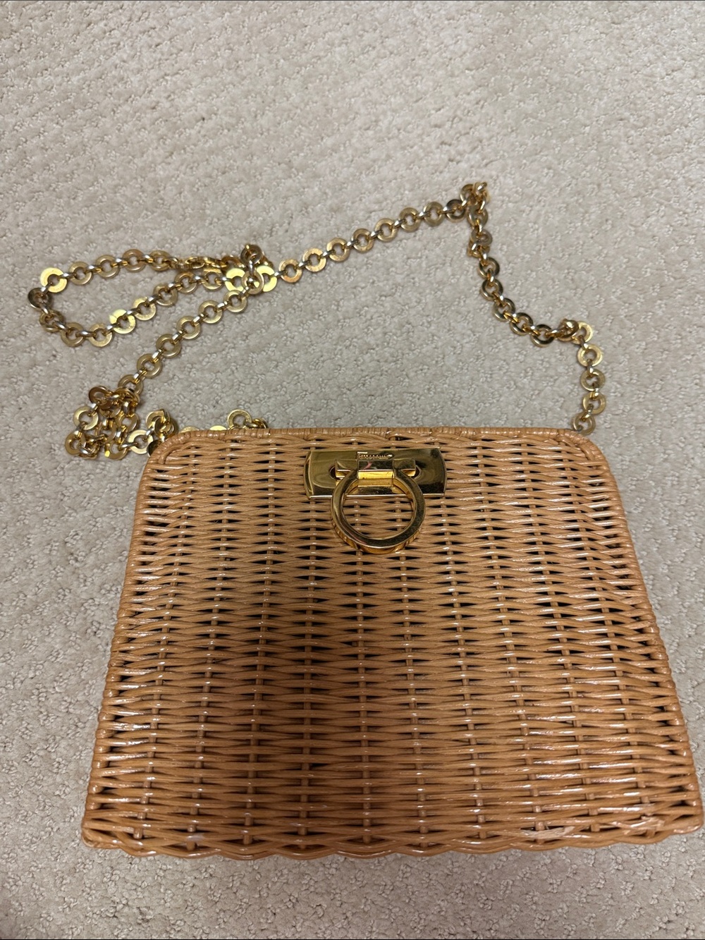 Salvatore Ferragamo Woven Tan Crossbody with Gold Hardware